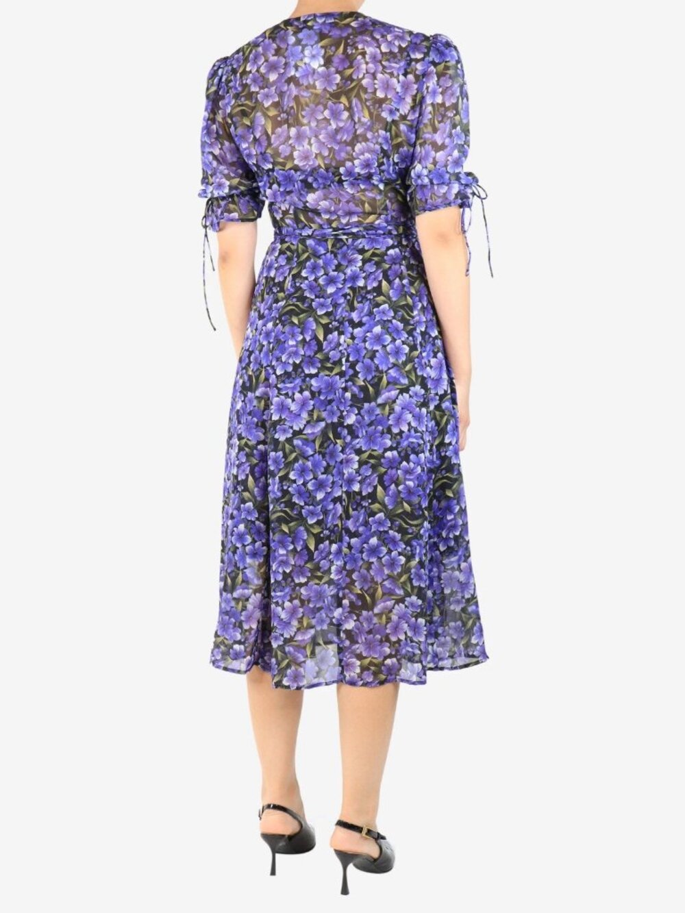 The Kooples Women Size Small Purple Black Floral Hortensia Silk Wrap Midi Dress - Picture 3 of 13